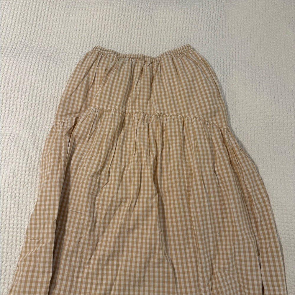 Old Navy Tan and White Smocked Midi Skirt